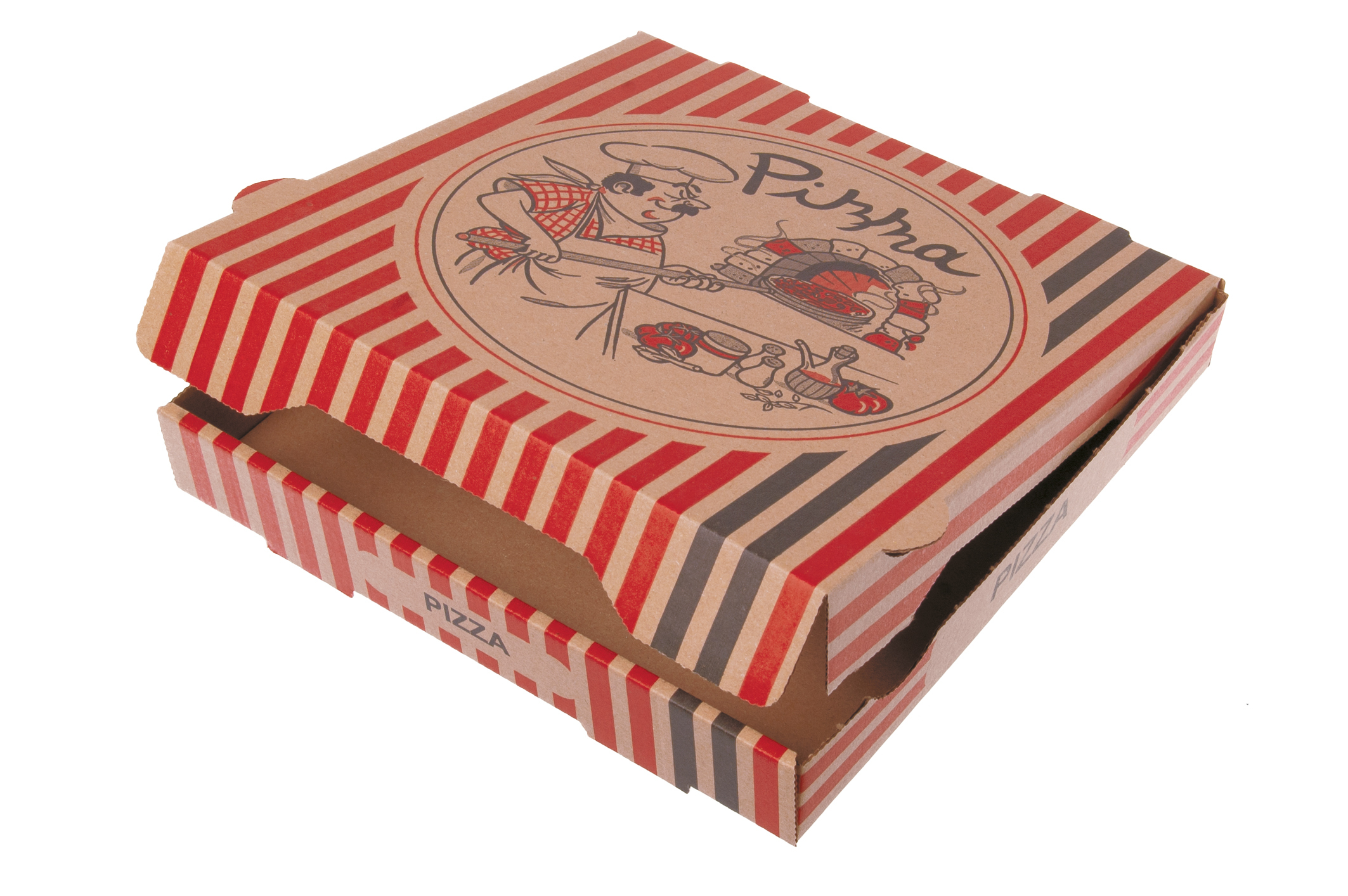 Pizzakarton, 26x26x4cm 'NYC', braun -Motiv Pizzabäcker-