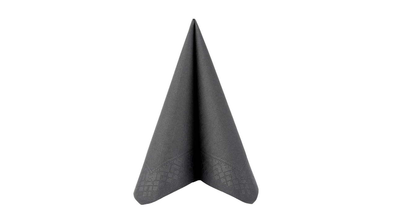 Deluxe-Serviette, 40x40cm, 4-lagig, 1/4 Falz, schwarz