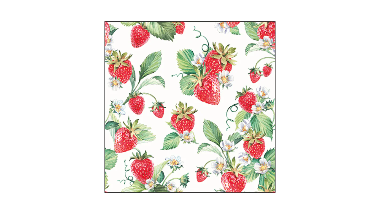 Zelltuch-Serviette, 33x33cm, 3-lagig, 1/4-Falz, 'Garden Strawberies'