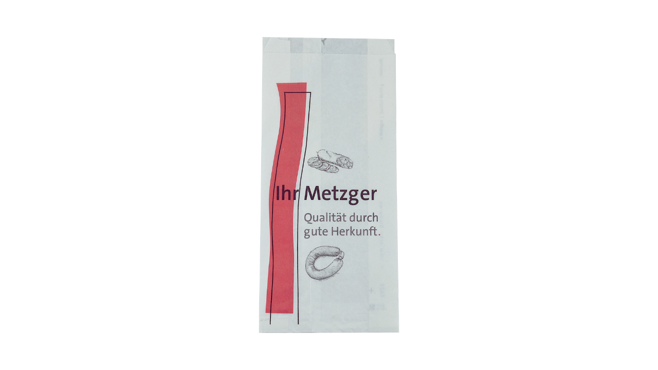 Metzgerfaltenbeutel, 12x5x25cm, gebl. Kraftpapier, 'Ihr Metzger', (615)