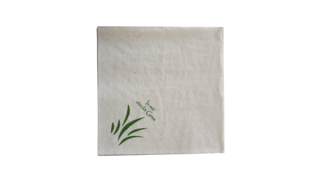 Gras-Serviette, 24x24cm, 2-lagig, 1/4 Falz, natur 'in mir steckt Gras'