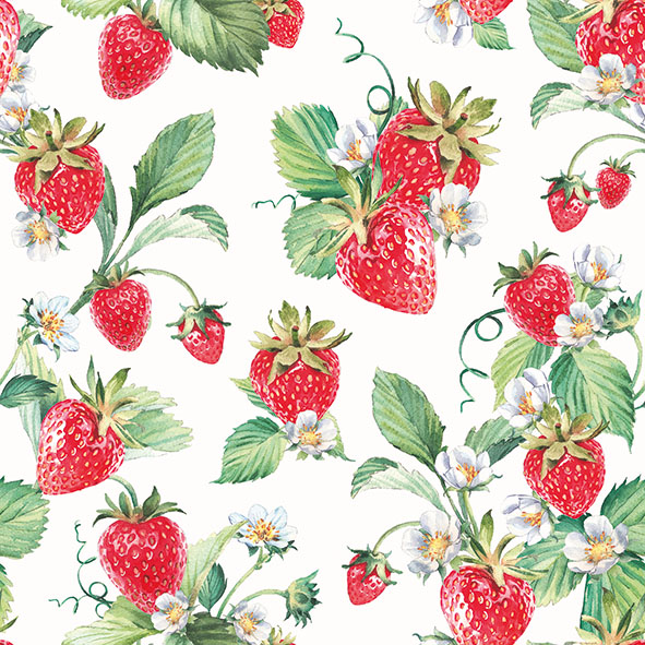 Zelltuch-Serviette, 33x33cm, 3-lagig, 1/4-Falz, 'Garden Strawberies'