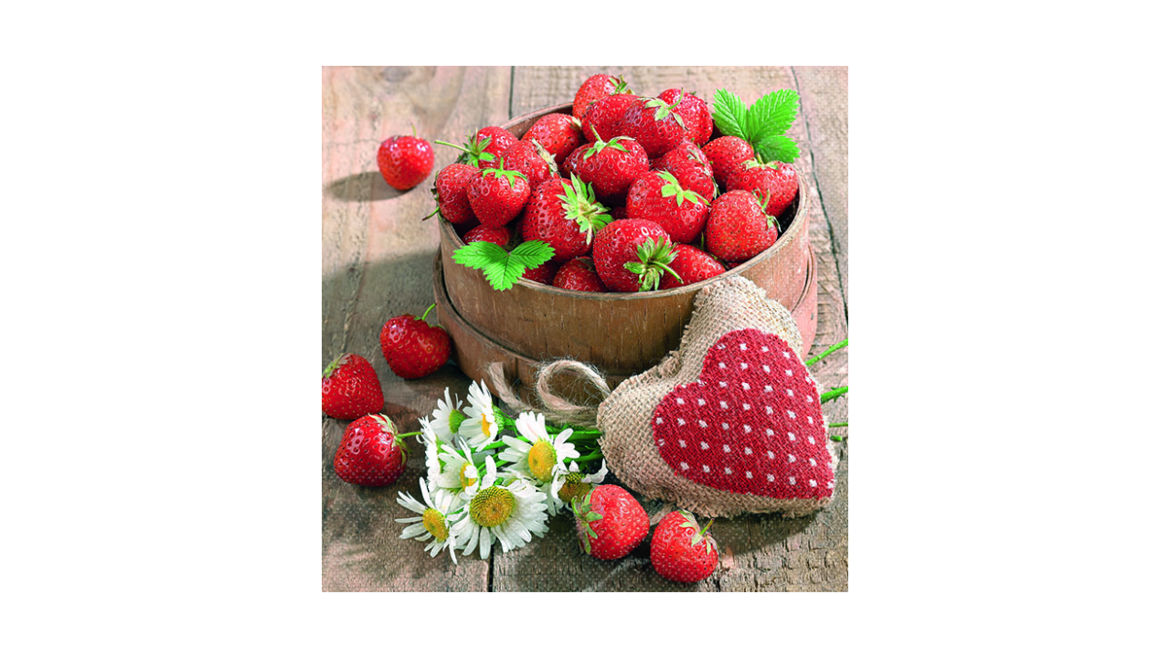 Zelltuch-Serviette, 33x33cm, 3-lag 1/4-Falz, 'Tasty Strawberries'