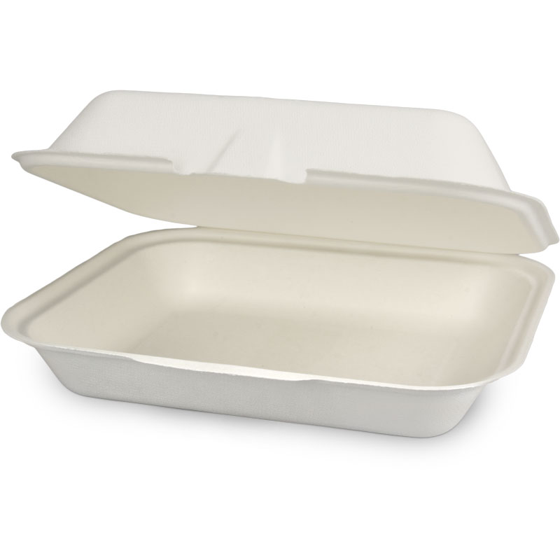 Menübox, mit Klappdeckel, ungeteilt aus Bagasse, 24x20x8cm, weiß