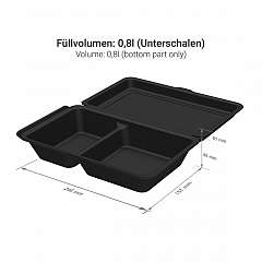 Mehrweg-Menübox medium, Polypropylen, 2-geteilt, 15,7x24,6x6,1cm, schwarz