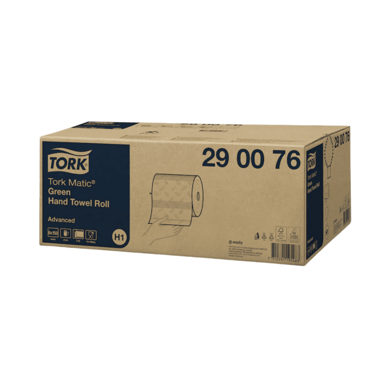 Tork Matic Advanced, Rollenhandtuch, H1 gr&uuml;n, 2-lagig, Tissue, 21x150m
