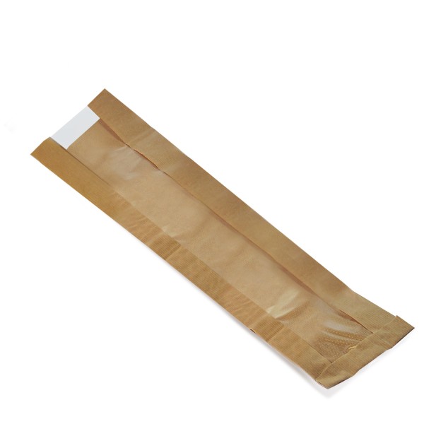 Baguettebeutel, 12x5x58cm, 35 g/qm mit Sichtfenster, braun, PP-Folie