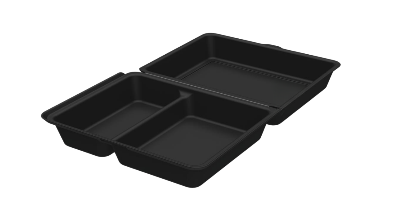 Mehrweg-Men&uuml;box large, Polypropylen, 2-geteilt, 20,3x25,2x8,4cm, schwarz
