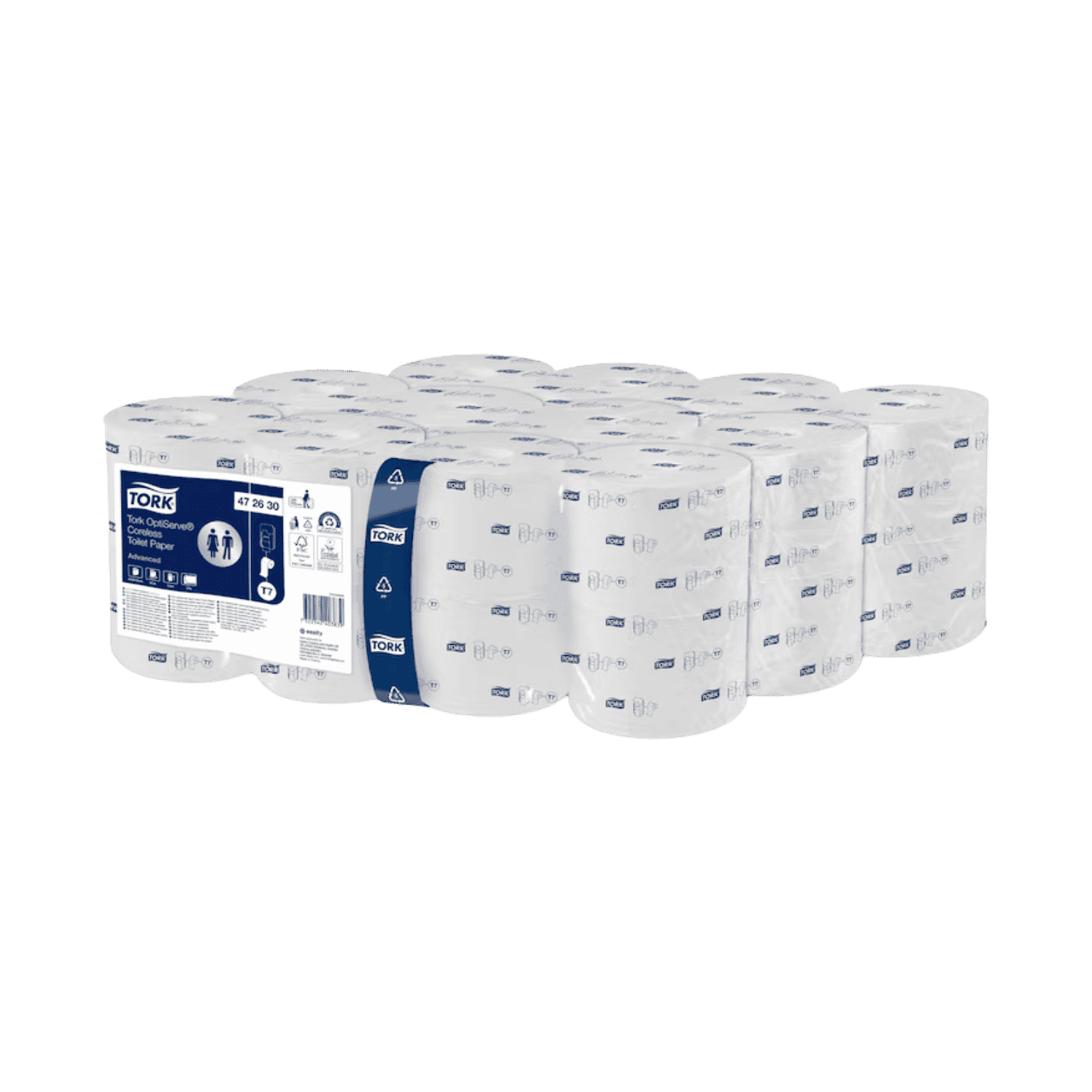 Tork h&uuml;lsenloses, Toilettenpapier, Midi, OptiServe&reg;, wei&szlig;, 2-lagig, T7 System