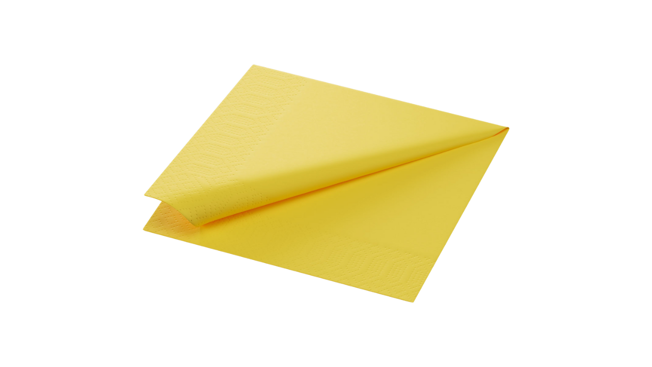 Duni-Zelltuch-Serviette, 33x33cm, 3-lag. 1/4 Falz, gelb