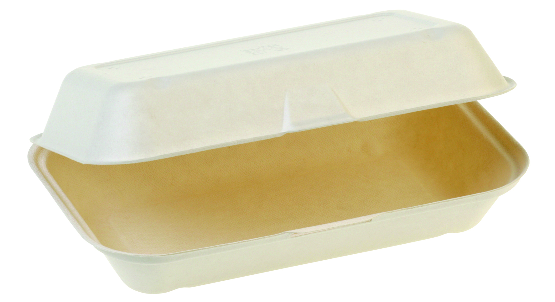 Lunchbox, mit Klappdeckel, ungeteilt aus Bagasse, 22,9x160x7,9cm, weiß