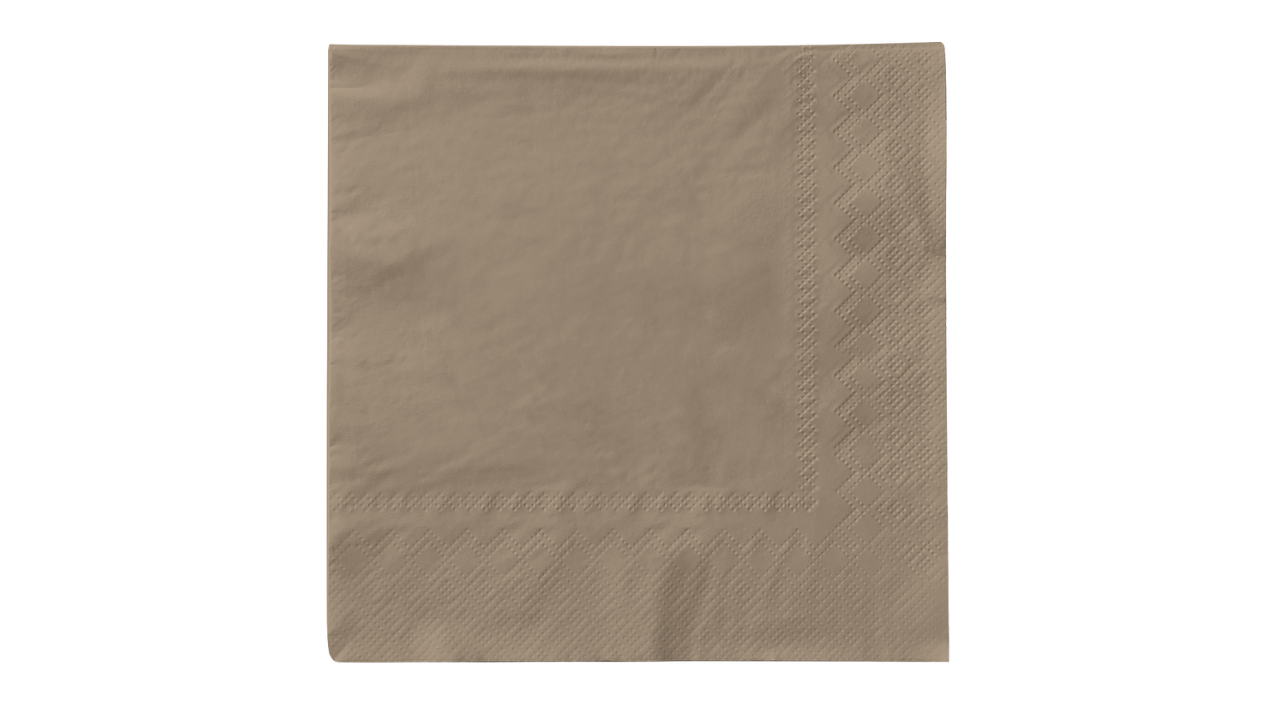 Mank-Zelltuch-Serviette,40x40cm,3-lagig, 1/4 Falz, beige/grau