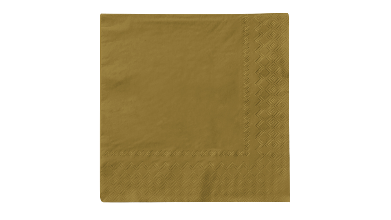 Mank-Zelltuch-Serviette,40x40cm,3-lagig, 1/4 Falz, gold