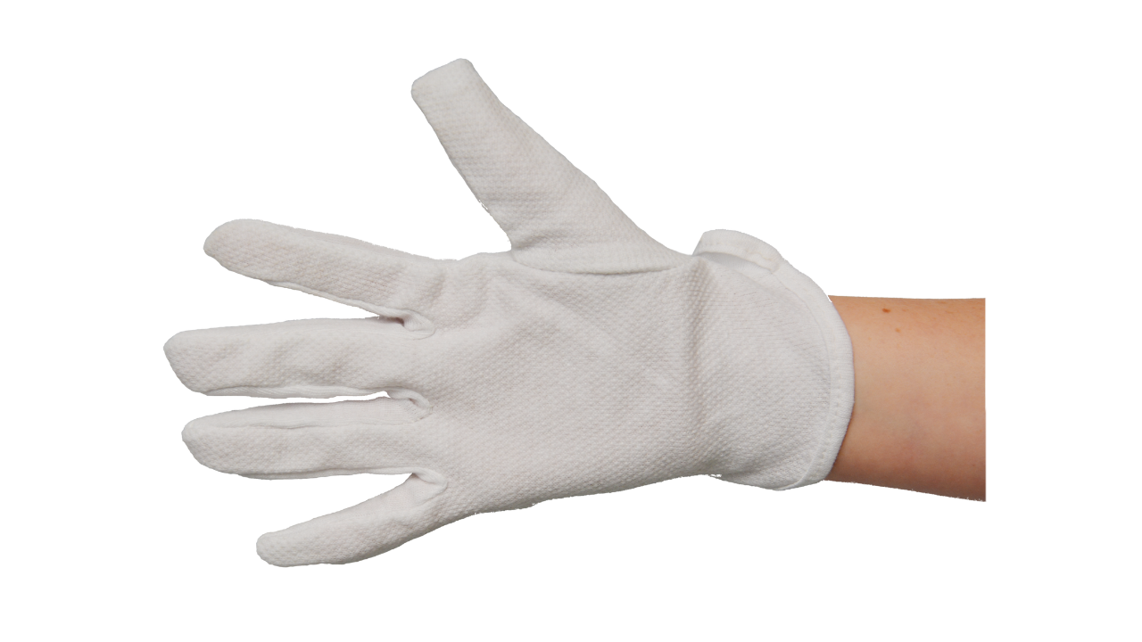 Feingriff-Baumwoll-Trikot-Handschuh, mit Noppen, weiß, Größe S (7)