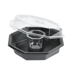 Duni-Meal Octaviewschale, APET, mit Deckel u. Dressingbecher, 795/82ml, grau