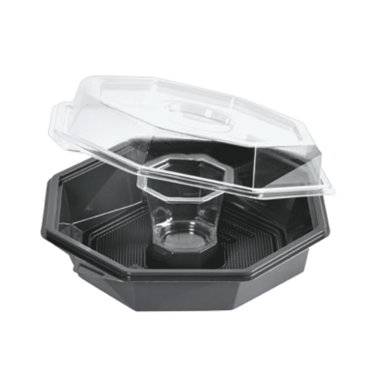 Duni-Meal Octaviewschale, APET, mit Deckel u. Dressingbecher, 795/82ml, grau