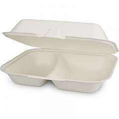 Menübox, mit Klappdeckel, 2-geteilt aus Bagasse, 24x20x8cm, weiß