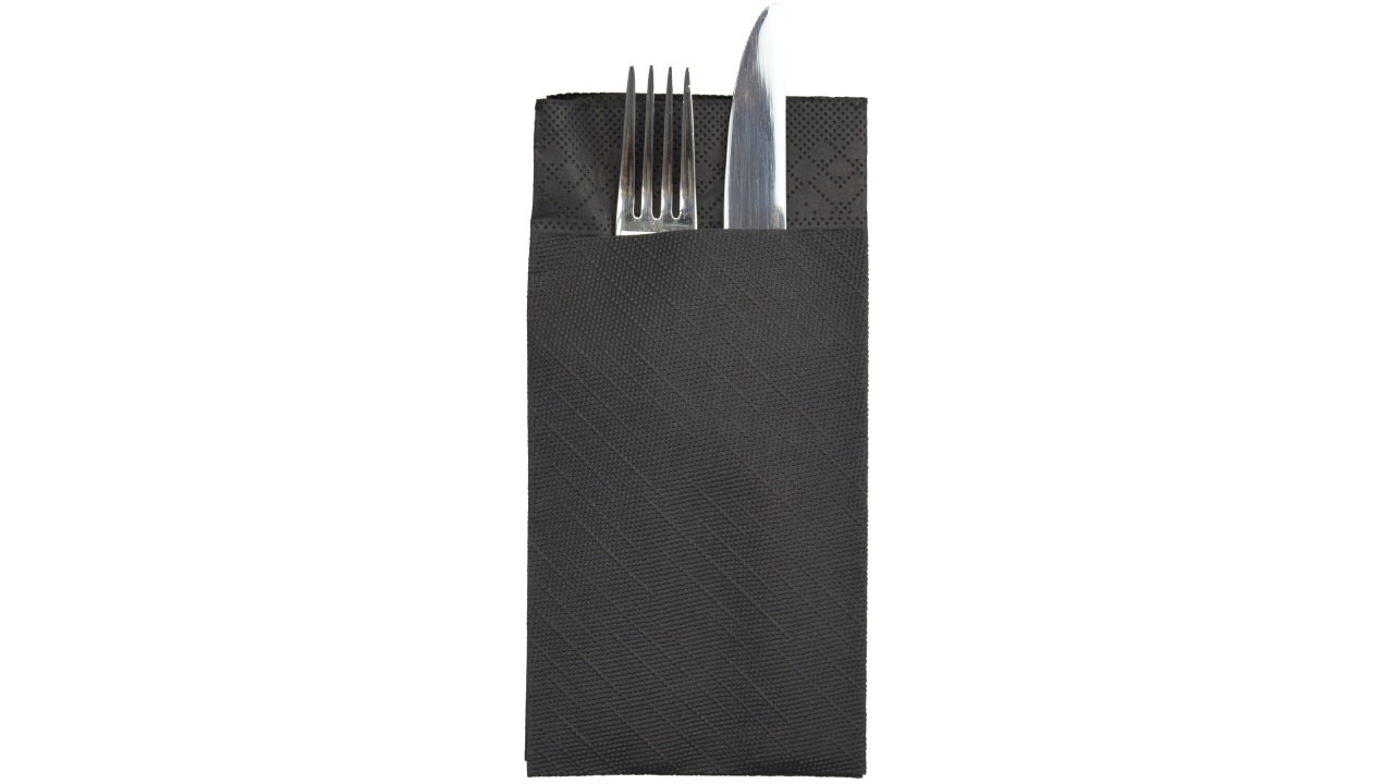 Deluxe-Serviettentasche, 40x40cm, 4-lagig, 1/8 Falz, schwarz