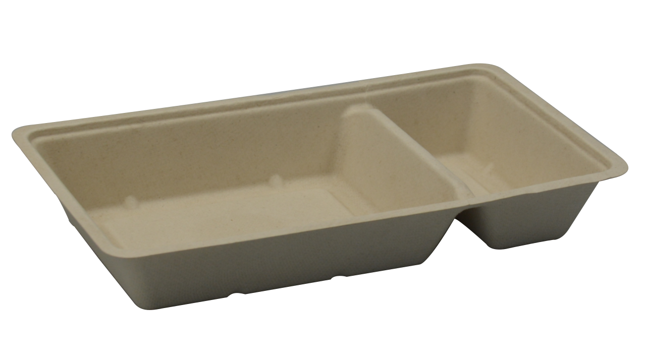 Bagasse Snackbox, 2-geteilt 205x118x34mm, weiß