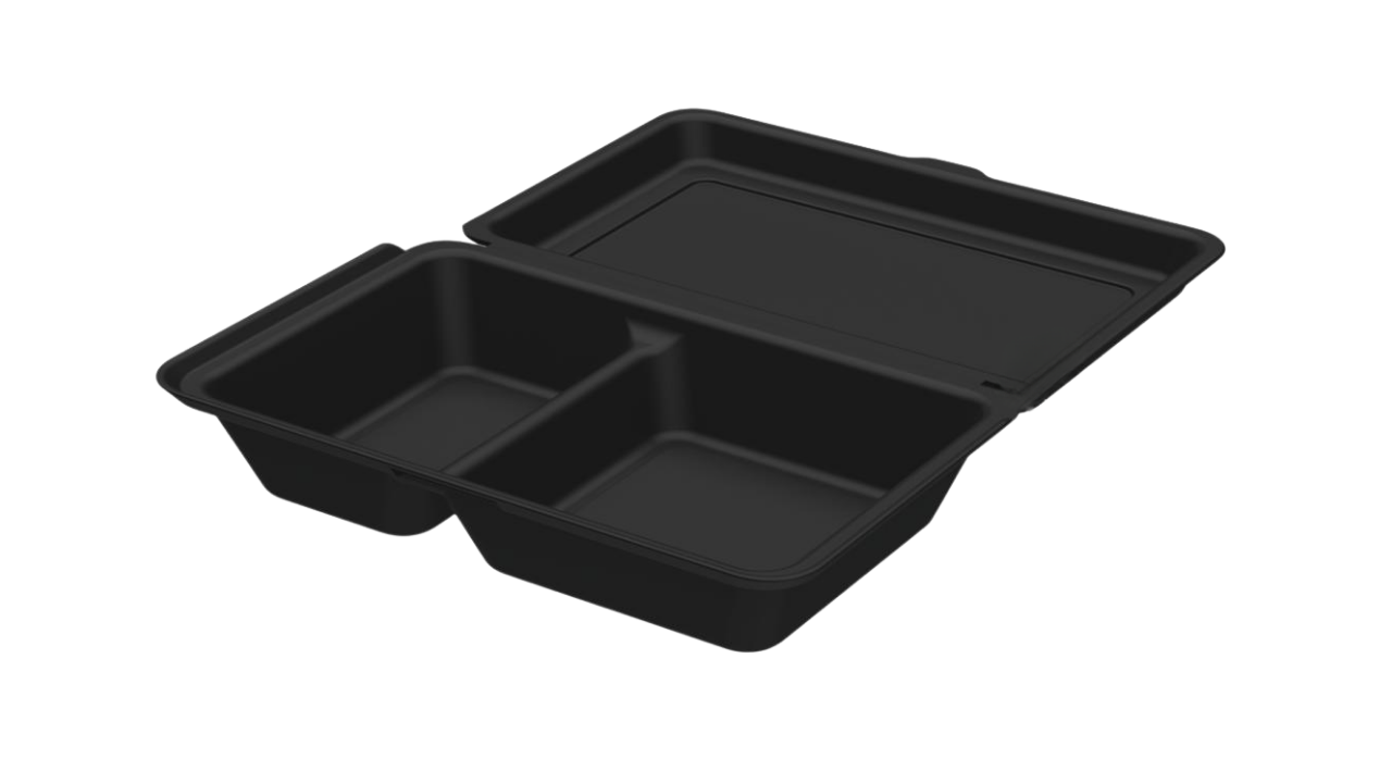 Mehrweg-Men&uuml;box medium, Polypropylen, 2-geteilt, 15,7x24,6x6,1cm, schwarz