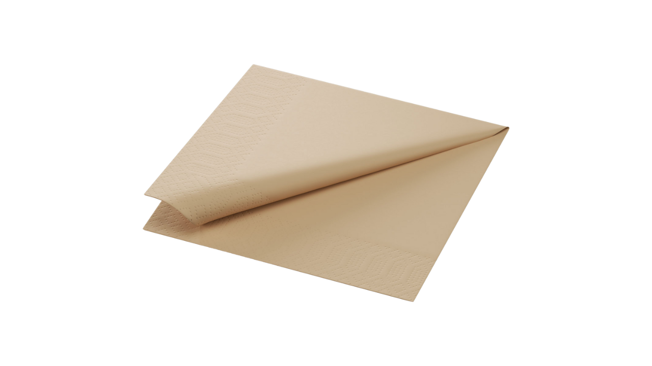 Duni-Zelltuch-Serviette, 33x33cm,3-lagig 1/4 Falz, natur brown