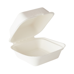 Au&szlig;erhaus-Hamburgerbox, Bagasse, 157x150x80mm, wei&szlig;