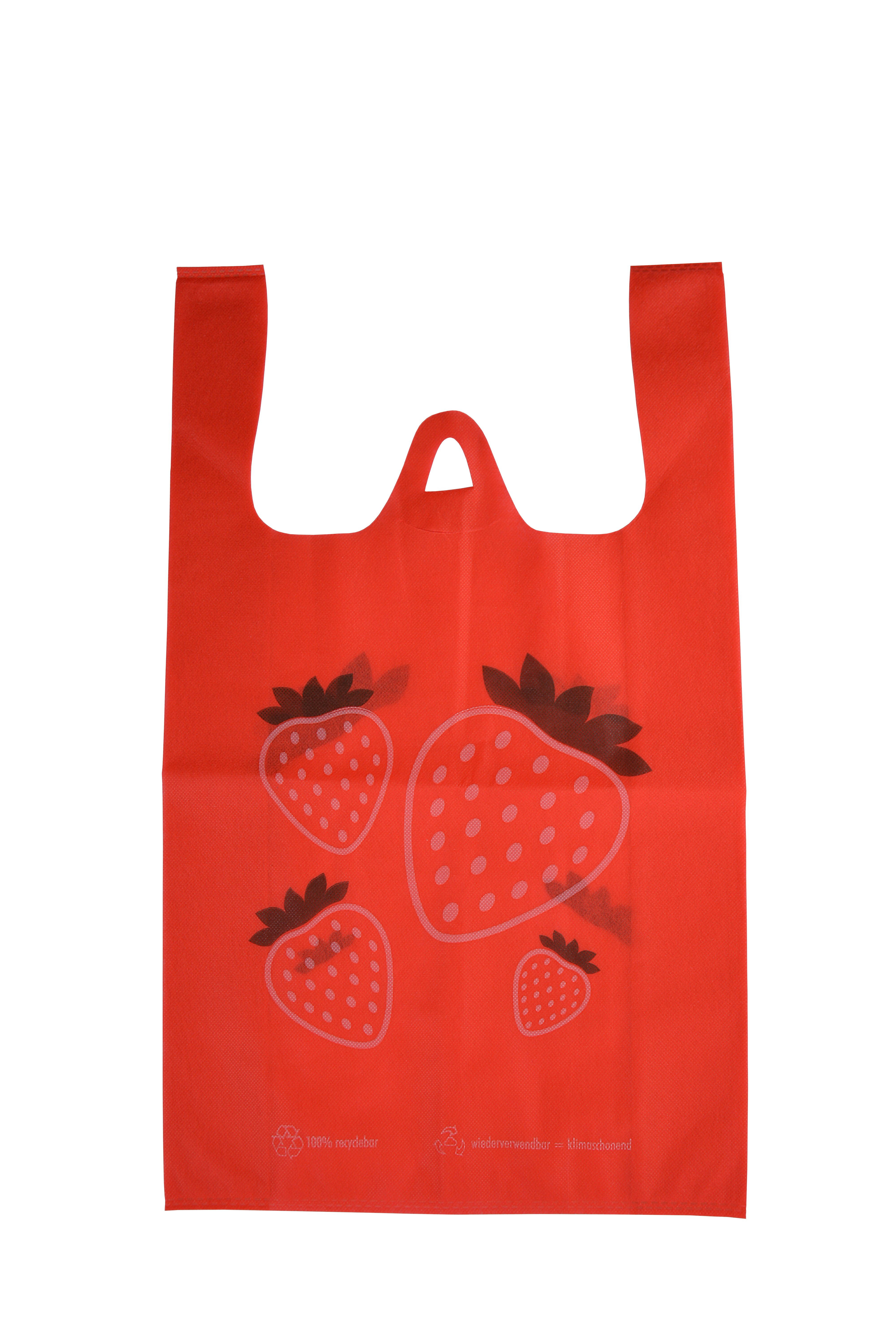 H-Form Mehrwegtragetasche, 32+12x53cm, PP-Vlies, Motiv 'Erdbeeren' (35g)