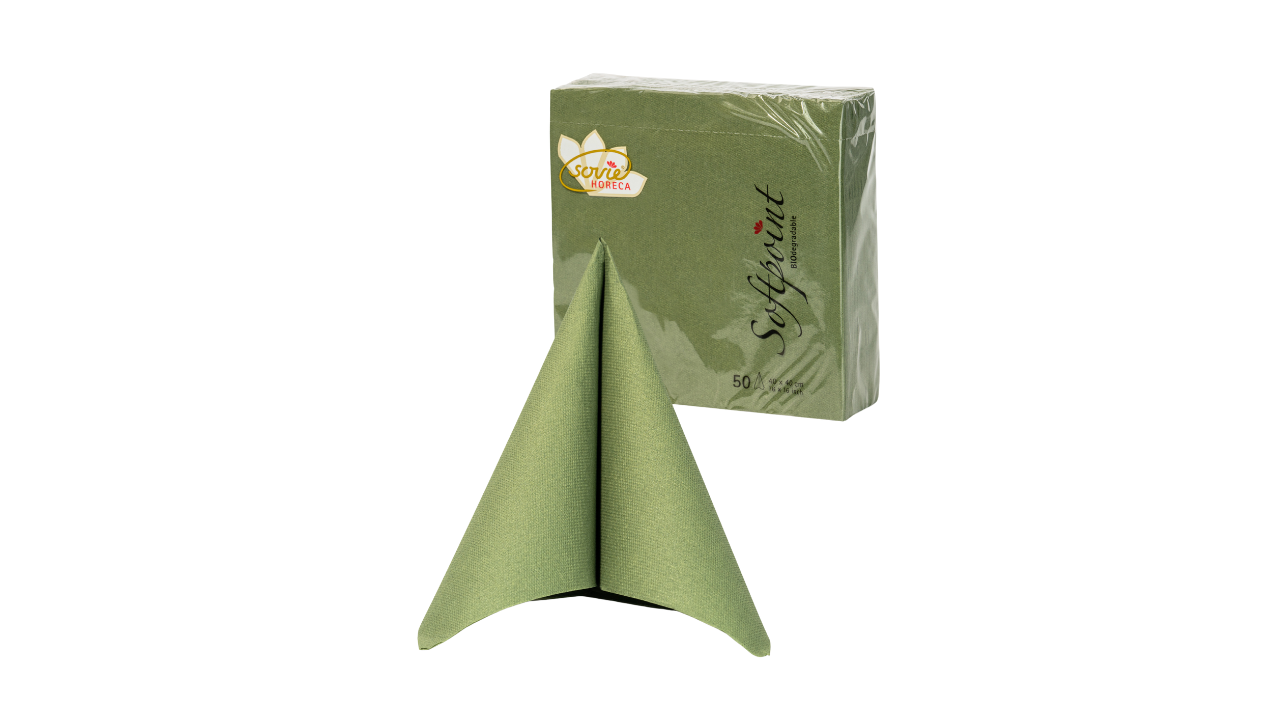 Mank-Softpoint-Serviette, 40x40cm 3-lagig, 1/4 Falz, oliv