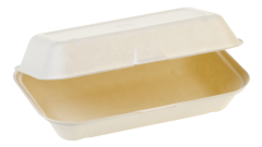 Lunchbox, mit Klappdeckel, ungeteilt aus Bagasse, 22,9x160x7,9cm, weiß