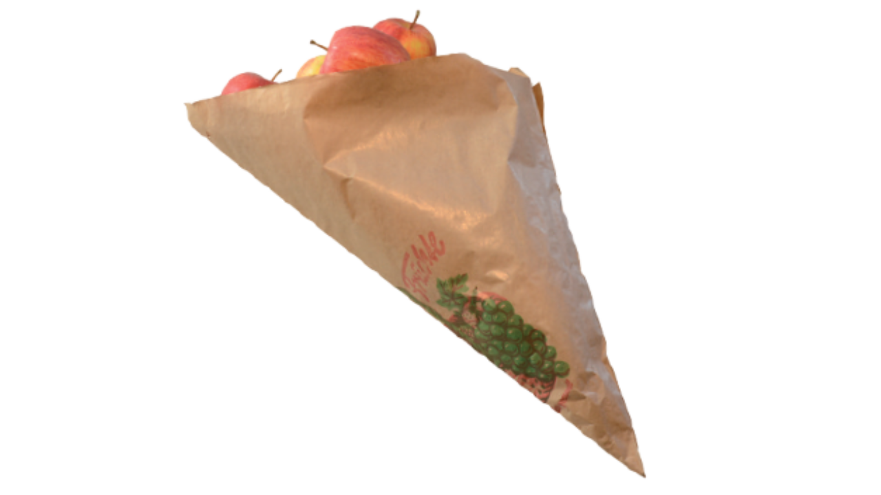 Spitztüte, 31cm, Natronmisch, Füllmenge 750g, 'Obst', braun