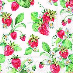 Zelltuch-Serviette, 25x25cm, 3-lagig, 1/4-Falz, 'Garden Strawberies'