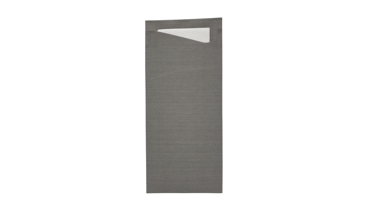 Sacchetto-Serviettentasche, 19cmx8,5cm, granite grey, Serviette weiß