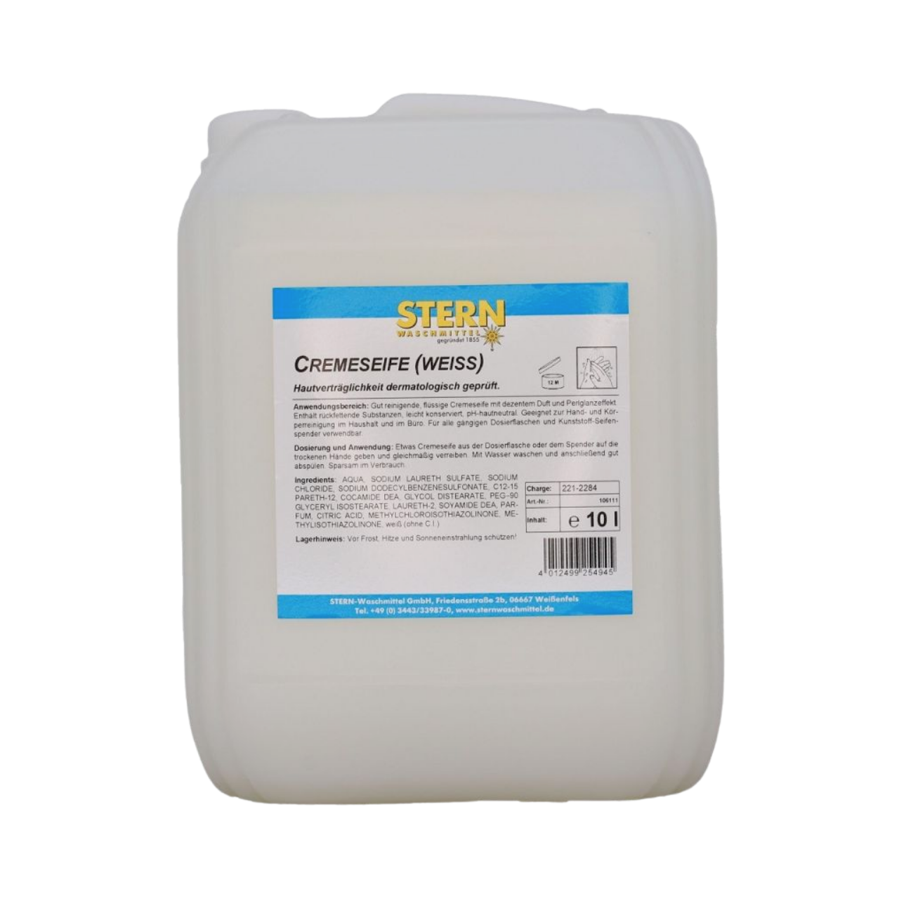 Fl&uuml;ssige Cremeseife Stern, wei&szlig;, -Mikroplastikfrei- 10 Liter Kanister