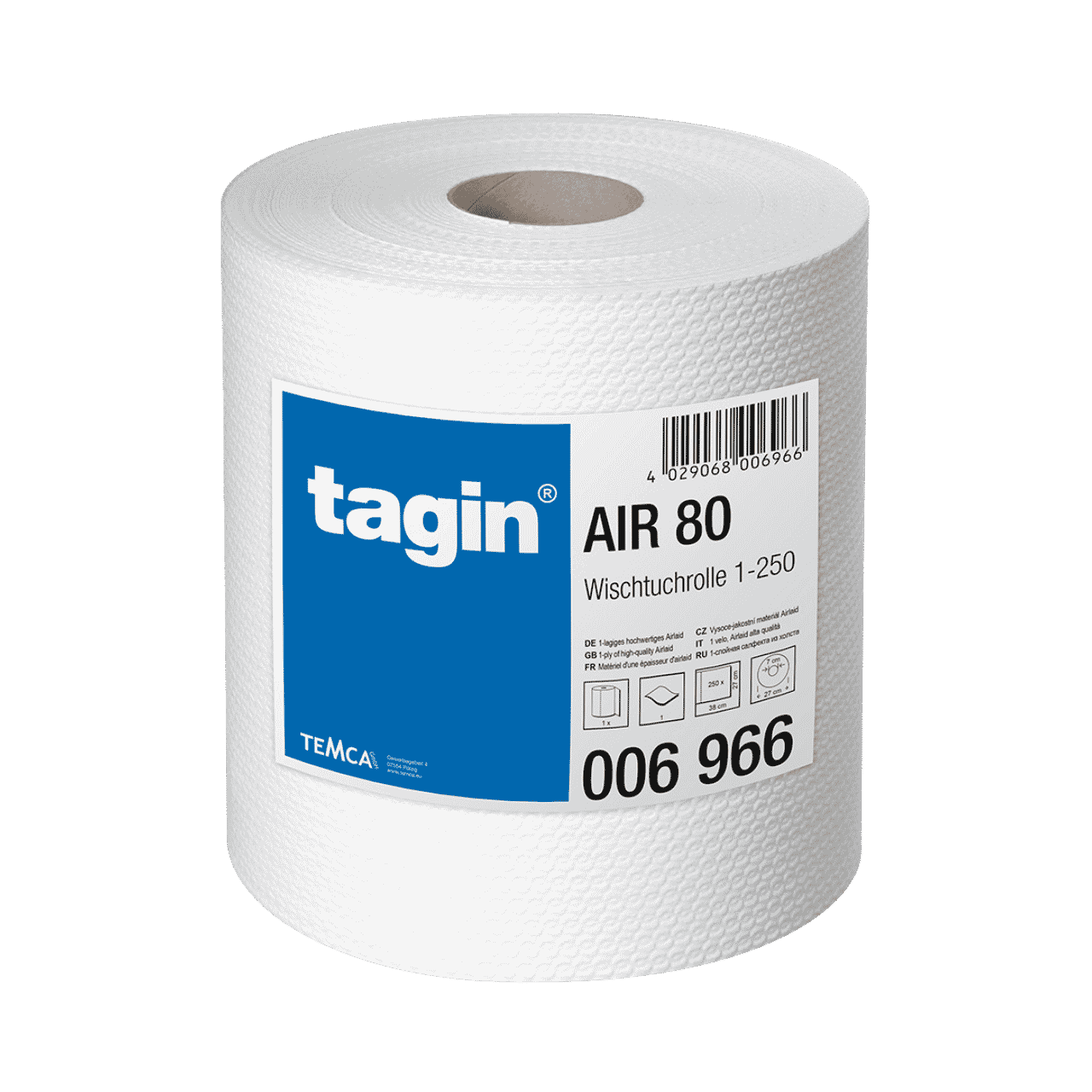 Wischtuch tagin Air80, Gro&szlig;rolle, wei&szlig;, 1-lagig, Airlaid, 27x38cm