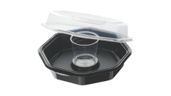 Duni-Meal Octaviewschale, Polystyrol, m. Deckel, u. Dressing. 950ml/90ml, schwarz