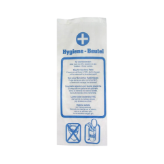 Papierhygienebeutel, 35g/m&sup2; Kraftpapier mit Aufdruck, 12+5x29cm, blau/wei&szlig;