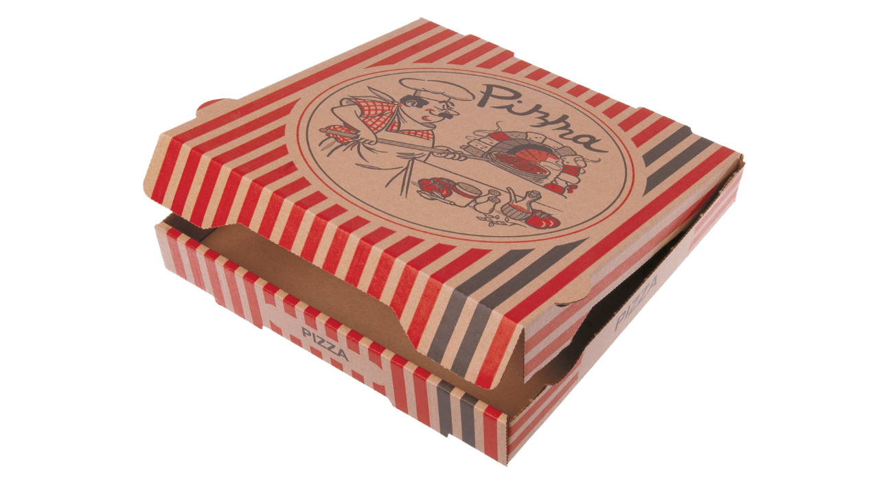 Pizzakarton, 26x26x4cm 'NYC', braun -Motiv Pizzabäcker-