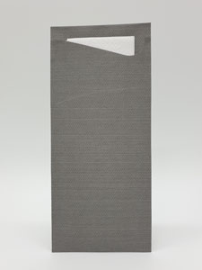 Sacchetto-Serviettentasche, 19cmx8,5cm, granite grey, Serviette weiß