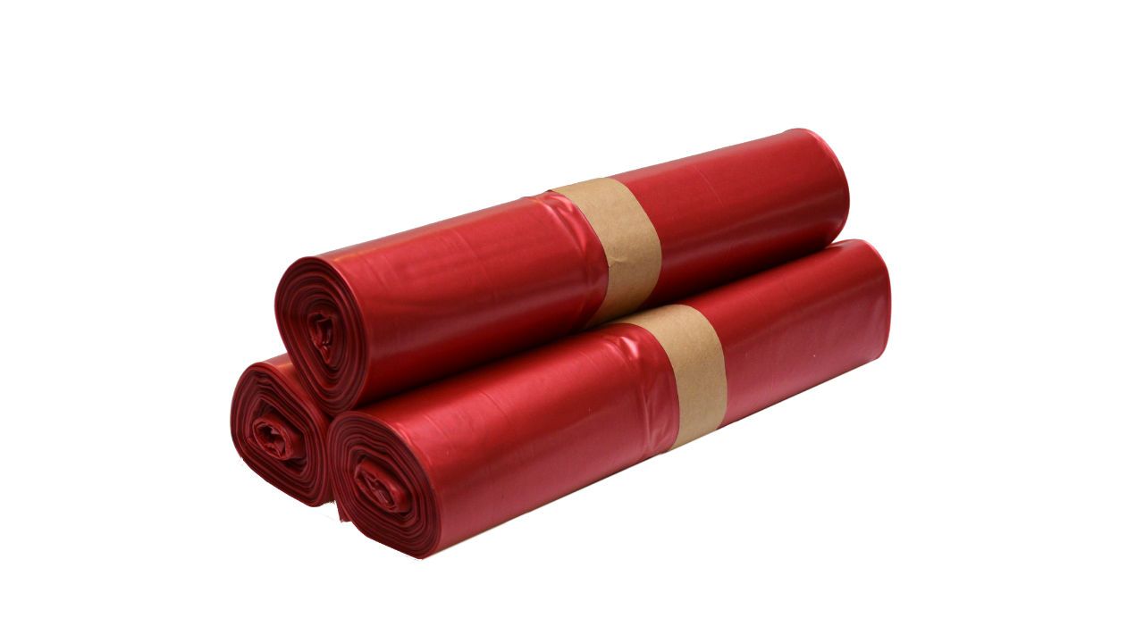 LDPE M&uuml;llsack, 120 Liter, 700x1100mm, rot, St&auml;rke 39&micro;