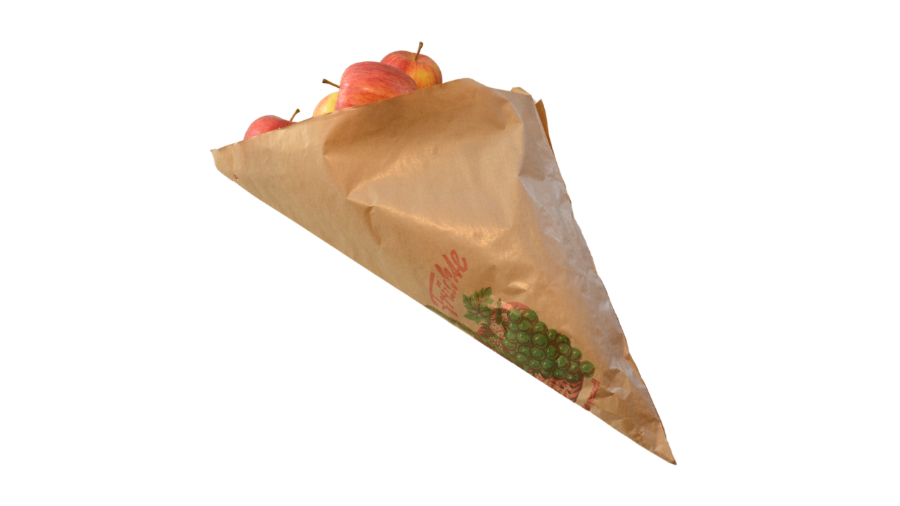 Spitztüte, 34cm, Natronmisch, Füllmenge 1500g, 'Obst', braun