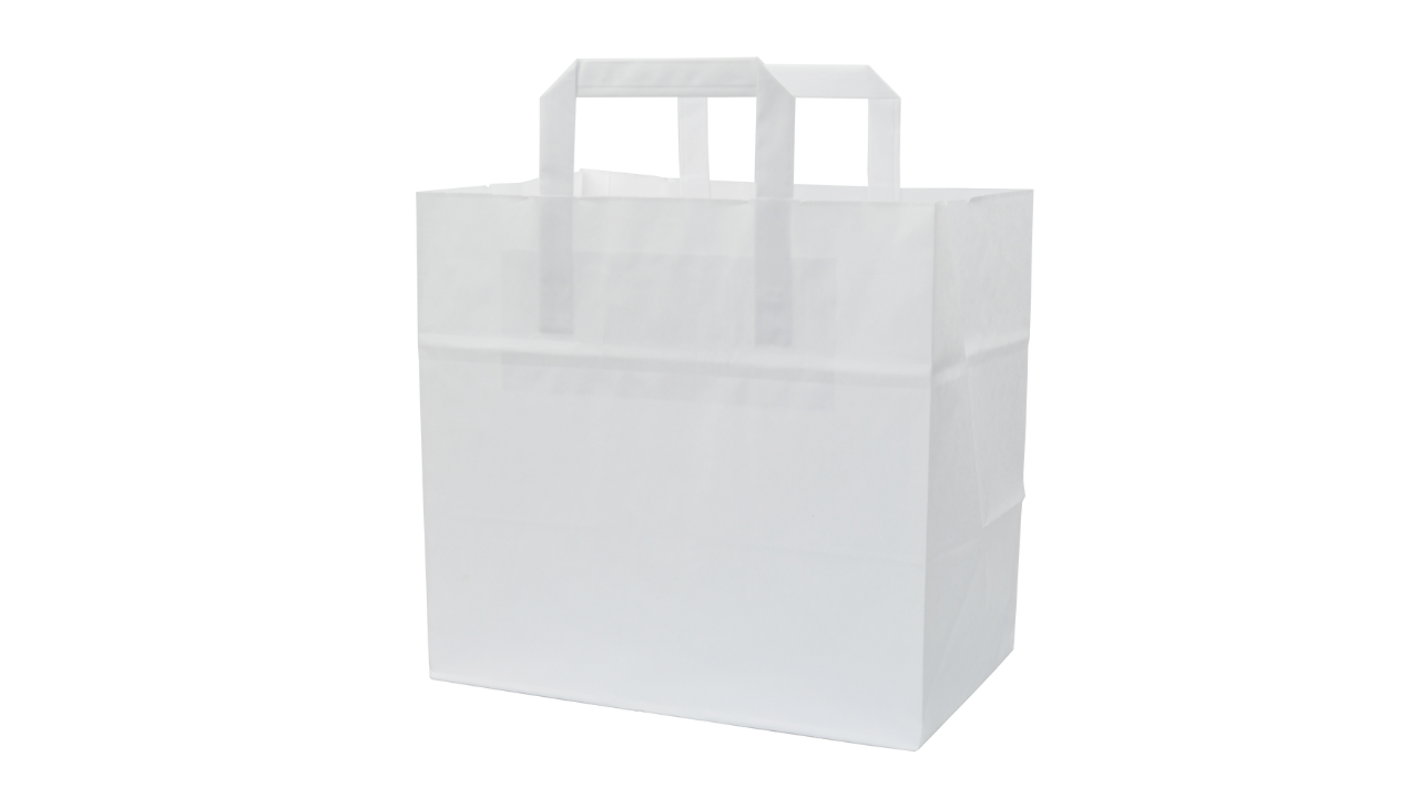 Papier-Tragetasche, 26+17x25cm, Innenhenkel, Kraftpapier 70g/qm, weiß