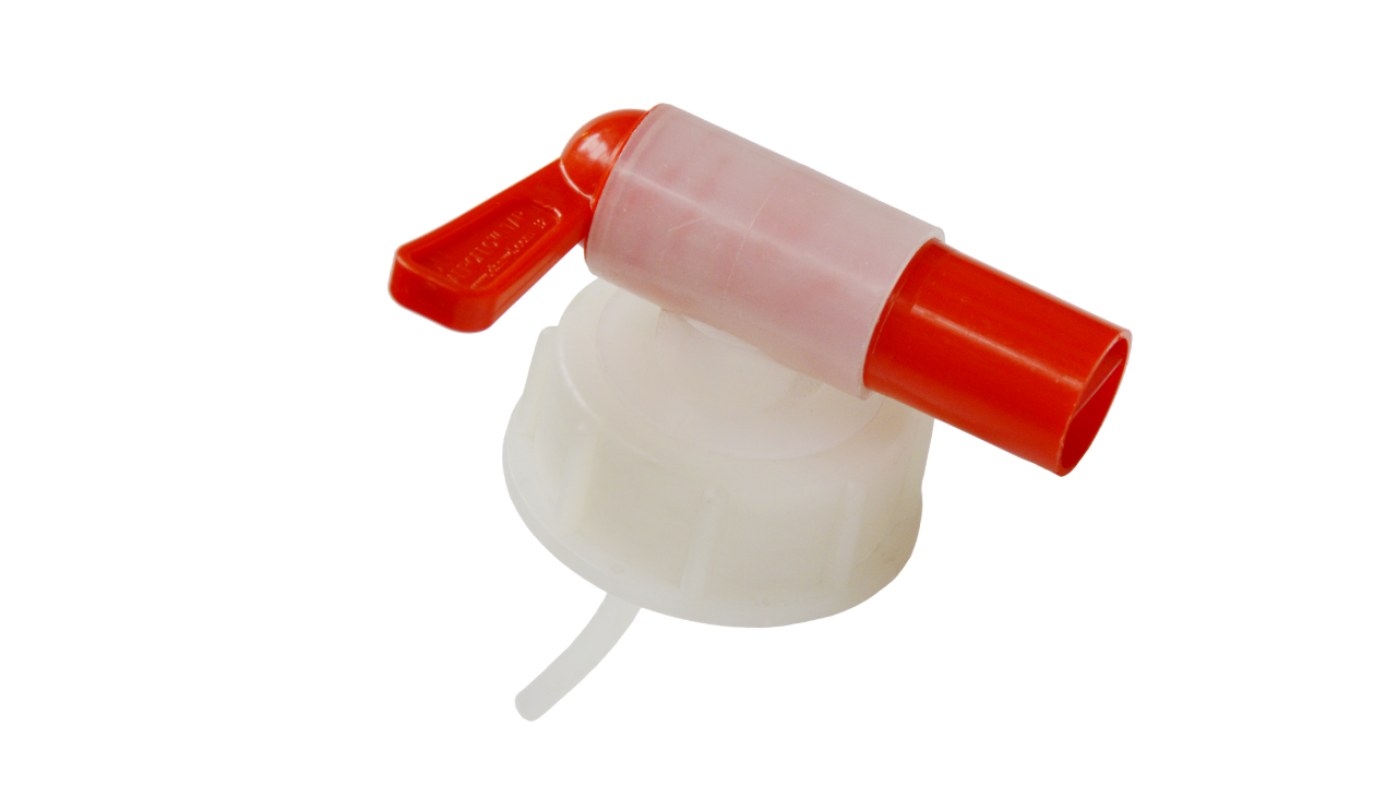 Auslaufhahn Linker, f&uuml;r 10 Liter Kaniste rot/transparent